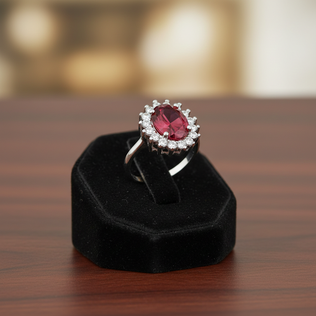 Sterling Silver Ruby Ring Large Cluster Engagement 925 Hallmark Size K-S