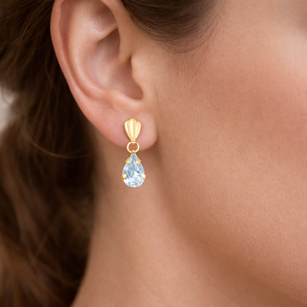 Natural Blue Topaz Teardrop Earrings Solid 9ct Yellow Gold Pear Drops Hallmarked