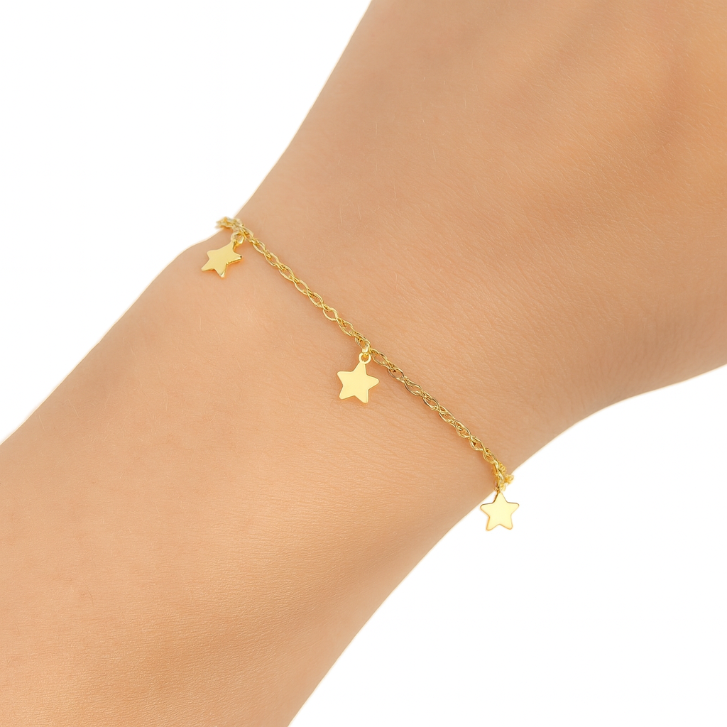Star Ladies Bracelet 18ct Gold on Solid Sterling Silver 925 Hallmark  16 - 19cm