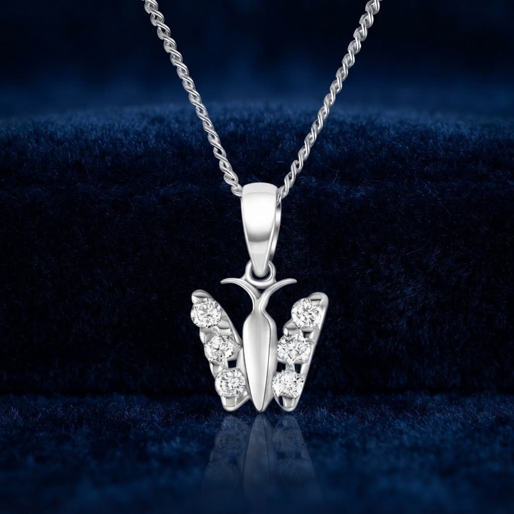 Natural Diamond Butterfly Pendant 9ct White Gold 18" / 45cm Chain Hallmarked