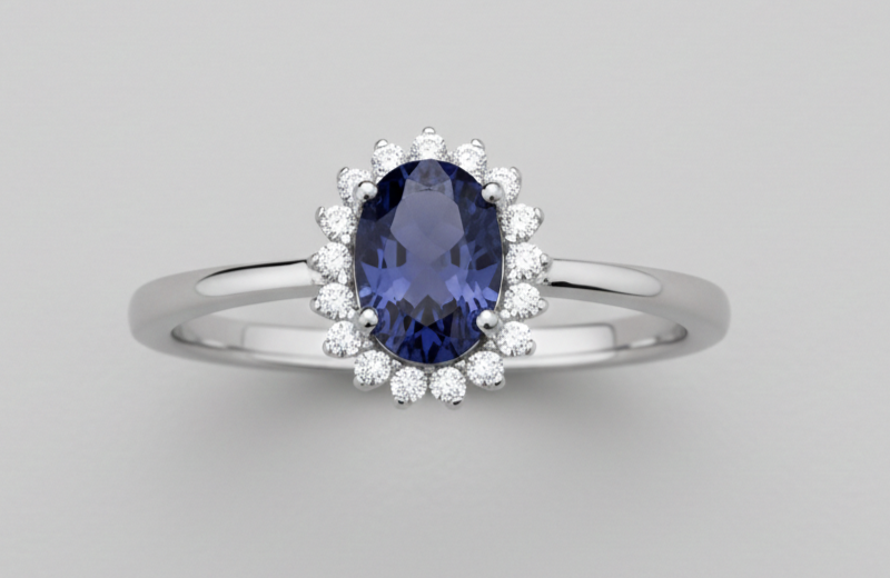 Sterling Silver Sapphire Ring Oval Cluster Engagement 925 Hallmark Size K-S