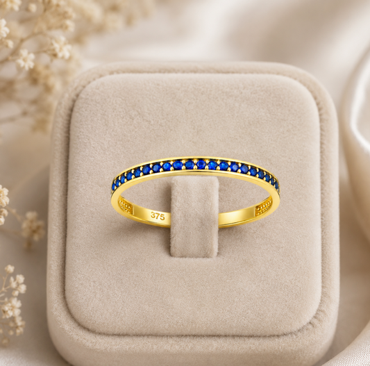9k Yellow Gold Sapphire Half Eternity Stackable Ring Hallmarked Sizes KLMNOPQRS