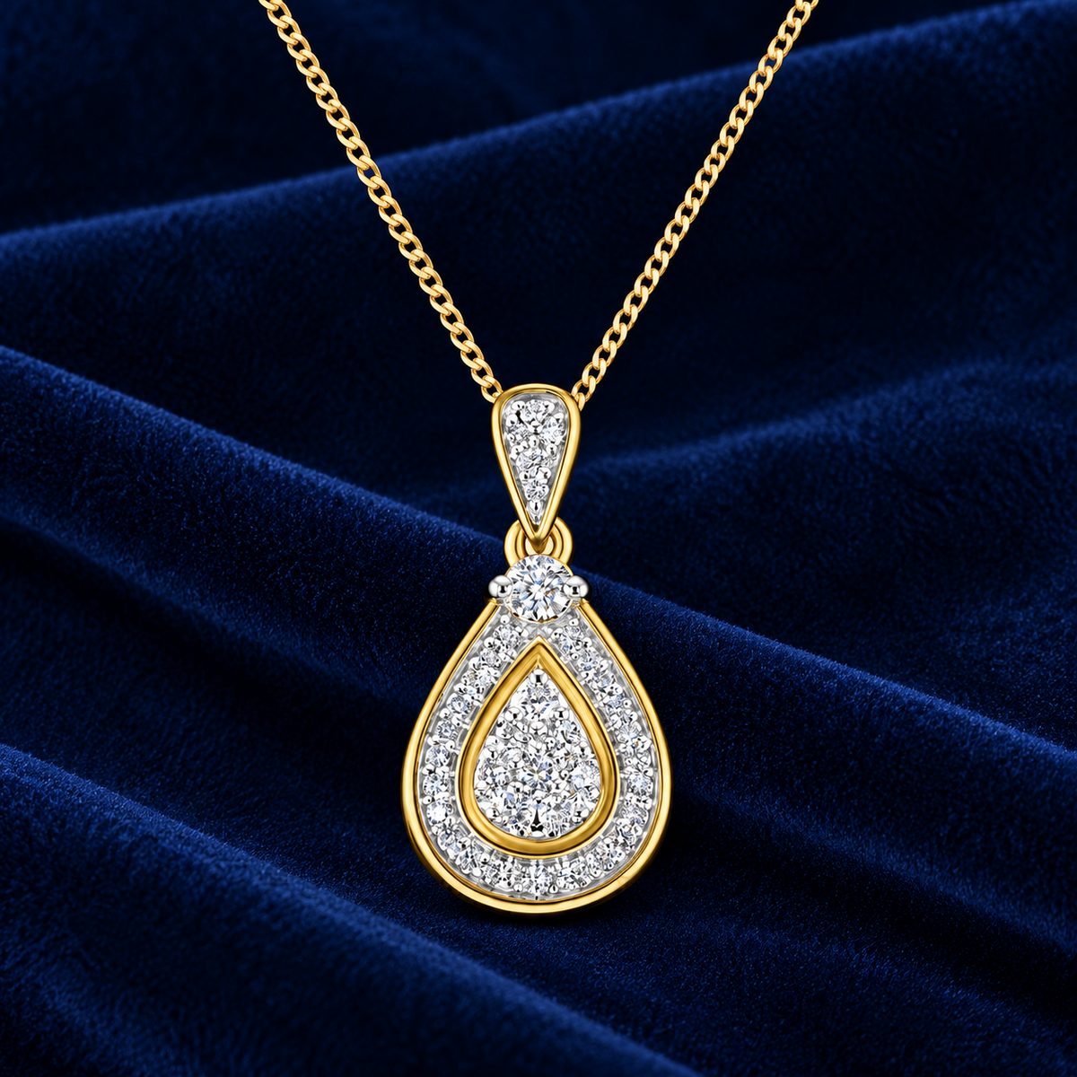 Real Diamond Teardrop Pendant 9ct Yellow Gold 18" / 45cm Chain 0.25ctw Diamonds