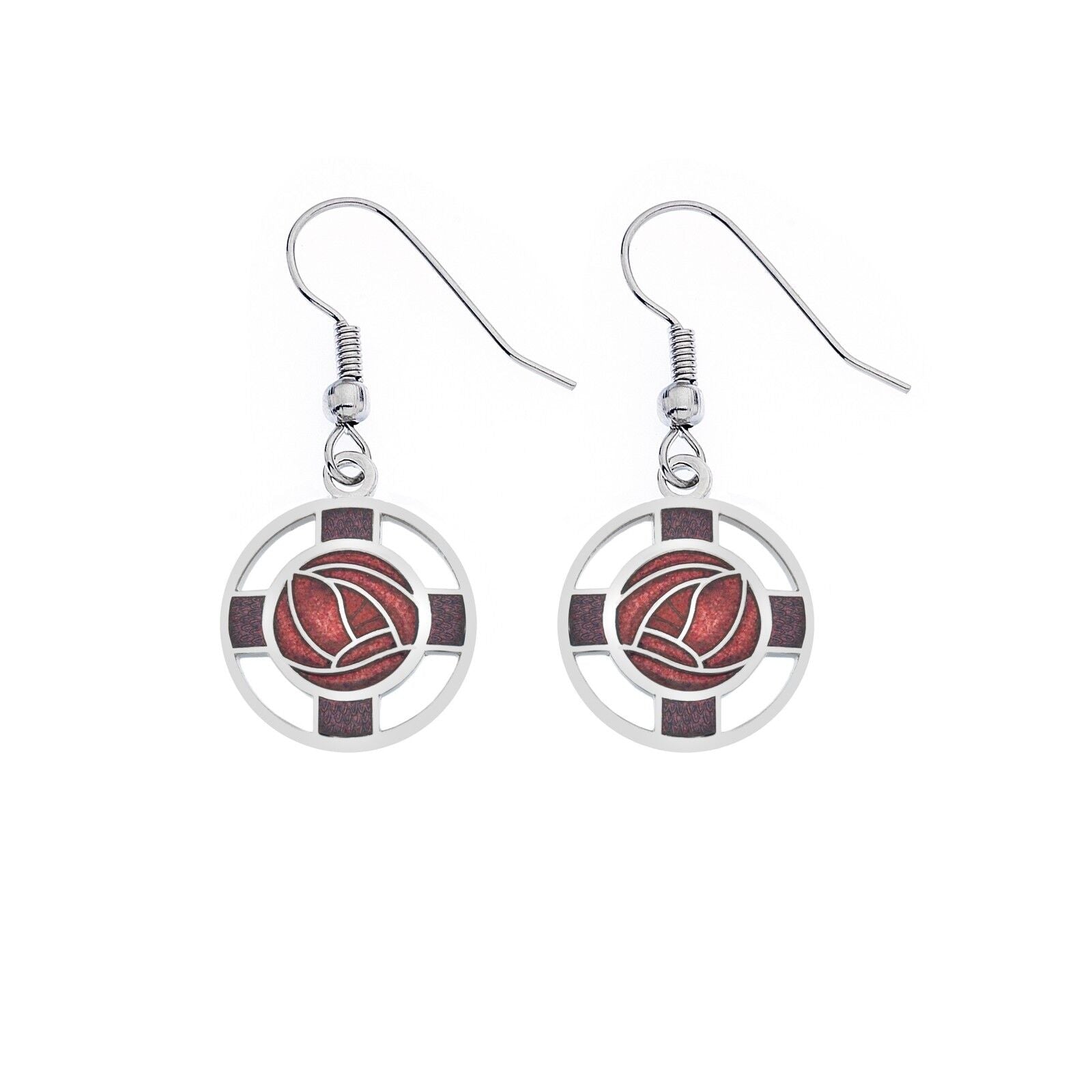 Mackintosh Rose and Lattice Earrings Silver Plated Branded Packaging