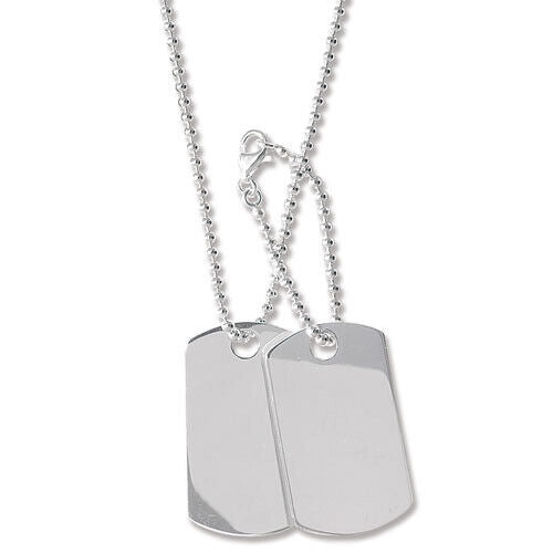 Sterling Silver Double Dog Tag 24" Ball Chain Hallmarked 25 Grams Free Engraving