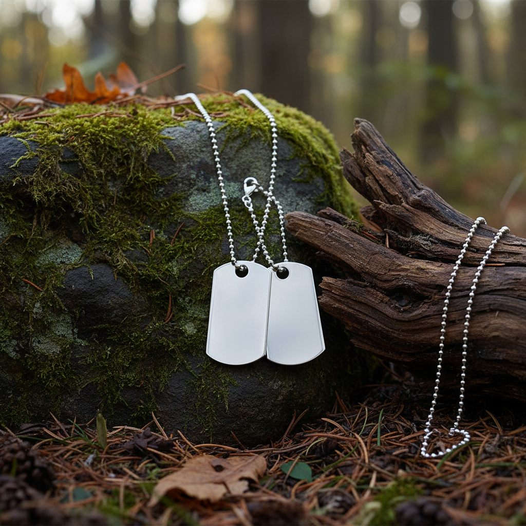 Sterling Silver Double Dog Tag 24" Ball Chain Hallmarked 25 Grams Free Engraving