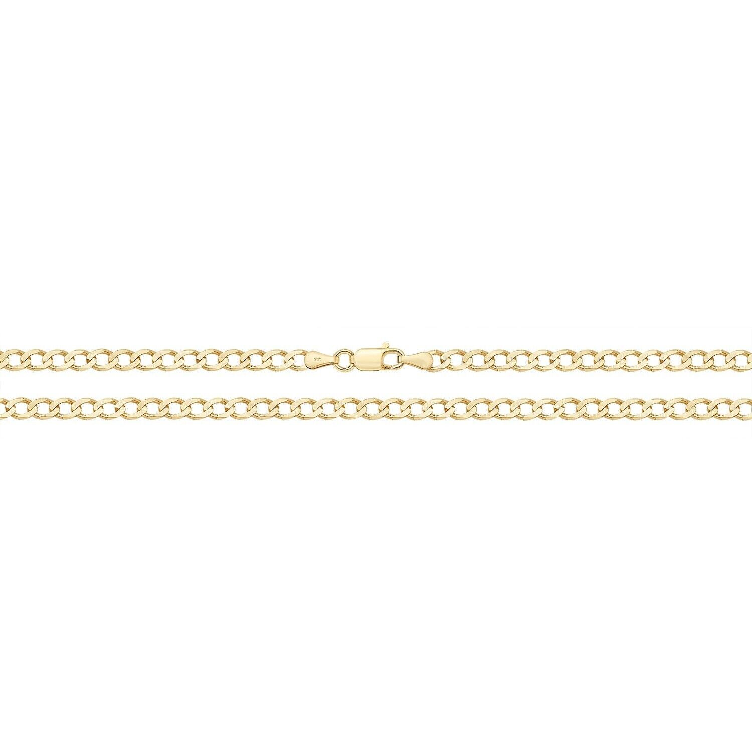 9ct Yellow Gold Curb Chain 20" Mens Gents 4mm Wide Hallmark British 9 Grams New
