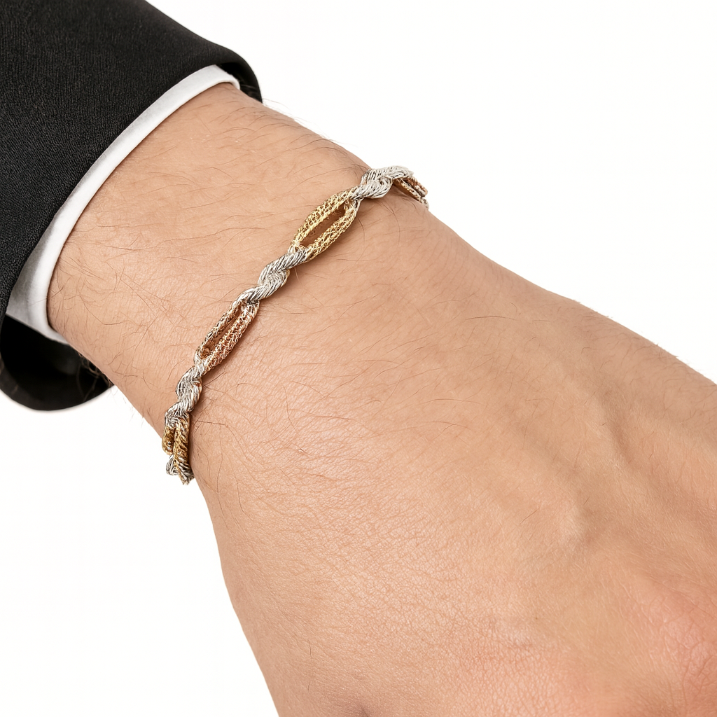 18ct Gold Gents Bracelet Rose and Yellow on Solid Sterling Silver Hallmarked