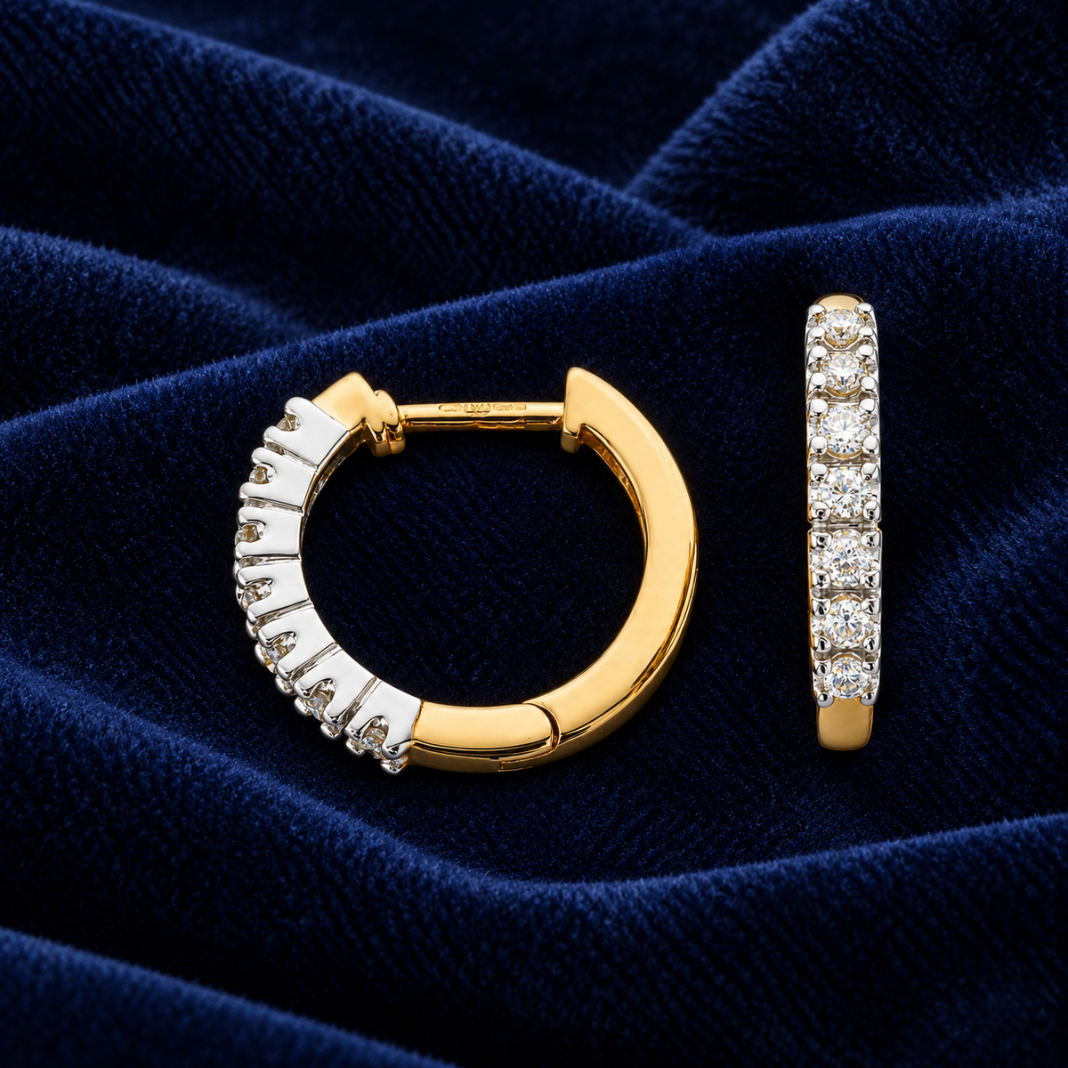 Real Diamond Huggie Hoop Earrings 9ct Yellow Gold 15mm Diameter 0.25ctw Diamonds