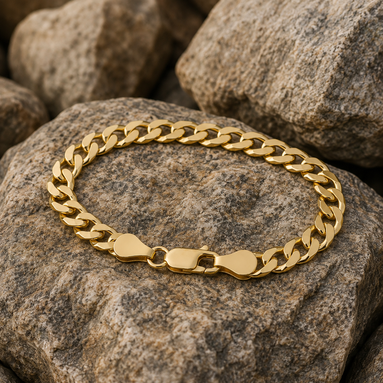 18ct Gold Mens Very Flat Curb Bracelet on Solid Silver 8" Hallmarked