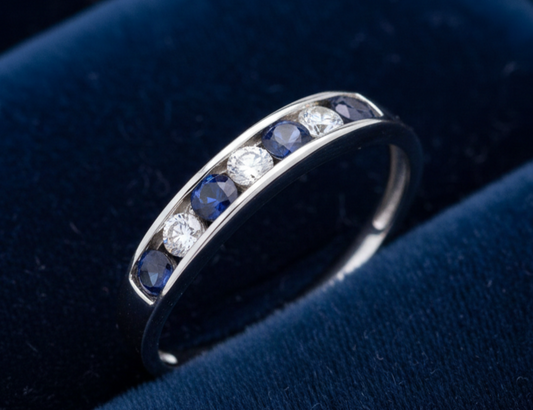 Sterling Silver Sapphire Eternity Ring Channel Set Band 925 Hallmark Size K-S