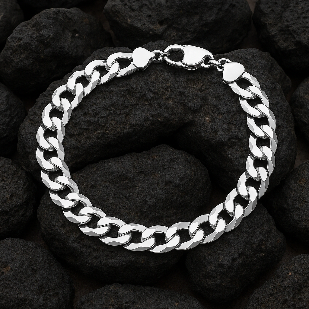 Gents Curb Bracelet Solid Silver 8.5" Length 11mm Wide British Made Hallmark