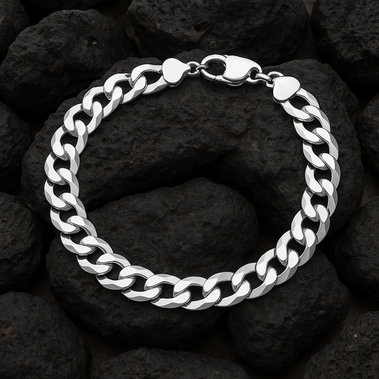 Gents Curb Bracelet Solid Silver 8.5" Length 11mm Wide British Made Hallmark