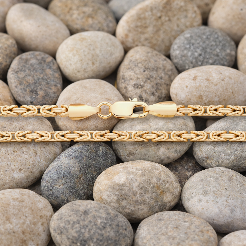 18ct Gold Byzantine Chain on Solid Silver 24" 2.5mm Wide British Made Hallmarked