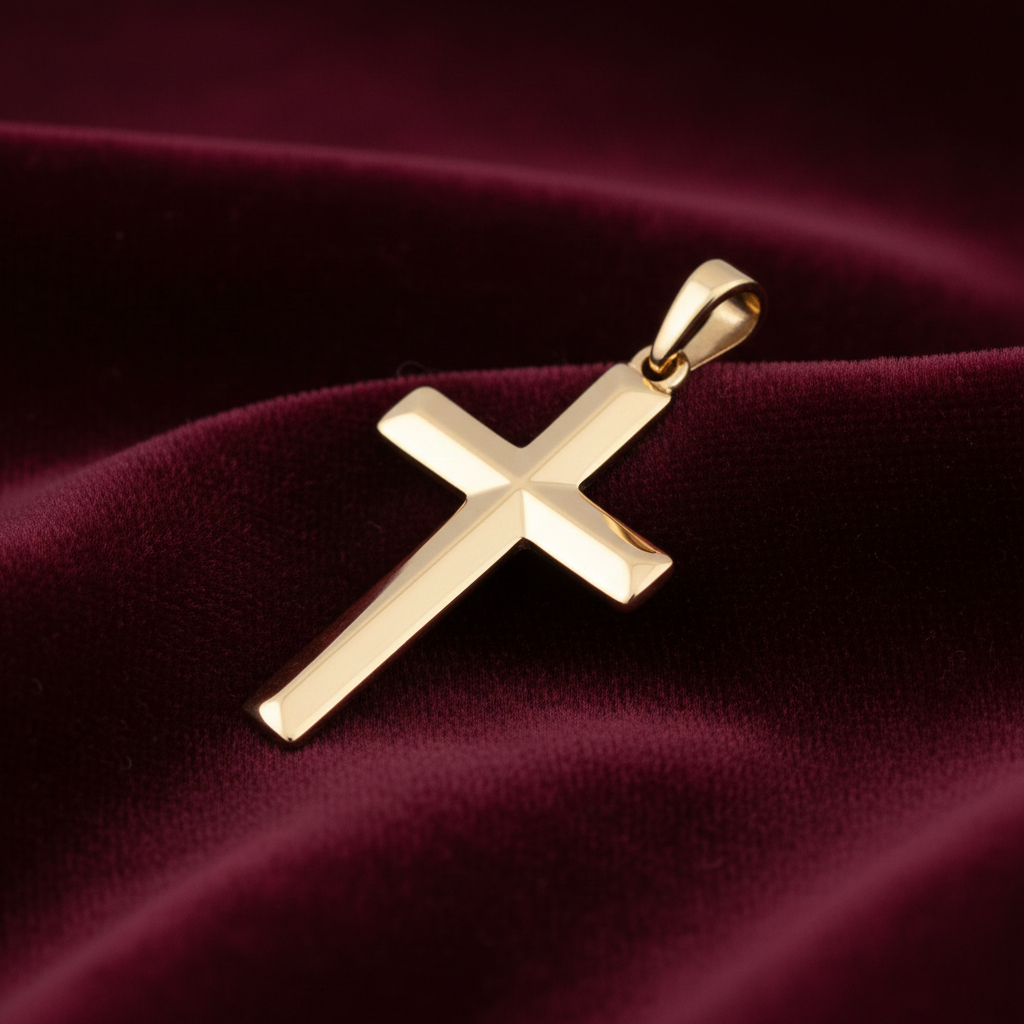 18ct Gold Cross Pendant on Solid Sterling Silver 925 Hallmark 40mm