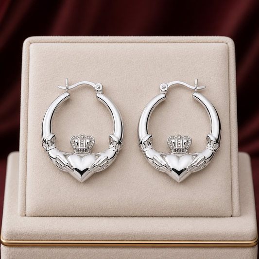 Claddagh Creole Hoop Earrings Sterling Silver 30mm 925 Hallmark