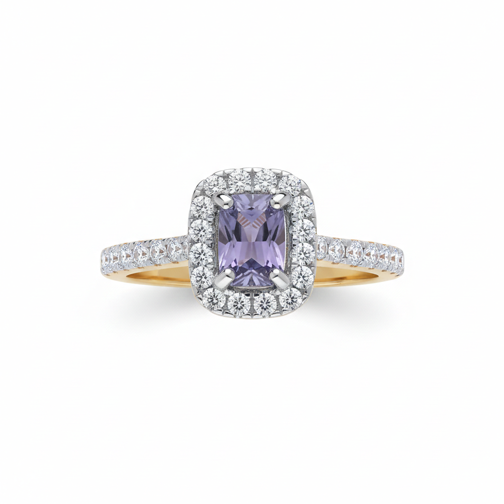 18ct Gold Tanzanite Ring Rectangle Halo on Sterling Silver 925 Hallmark Size K-S