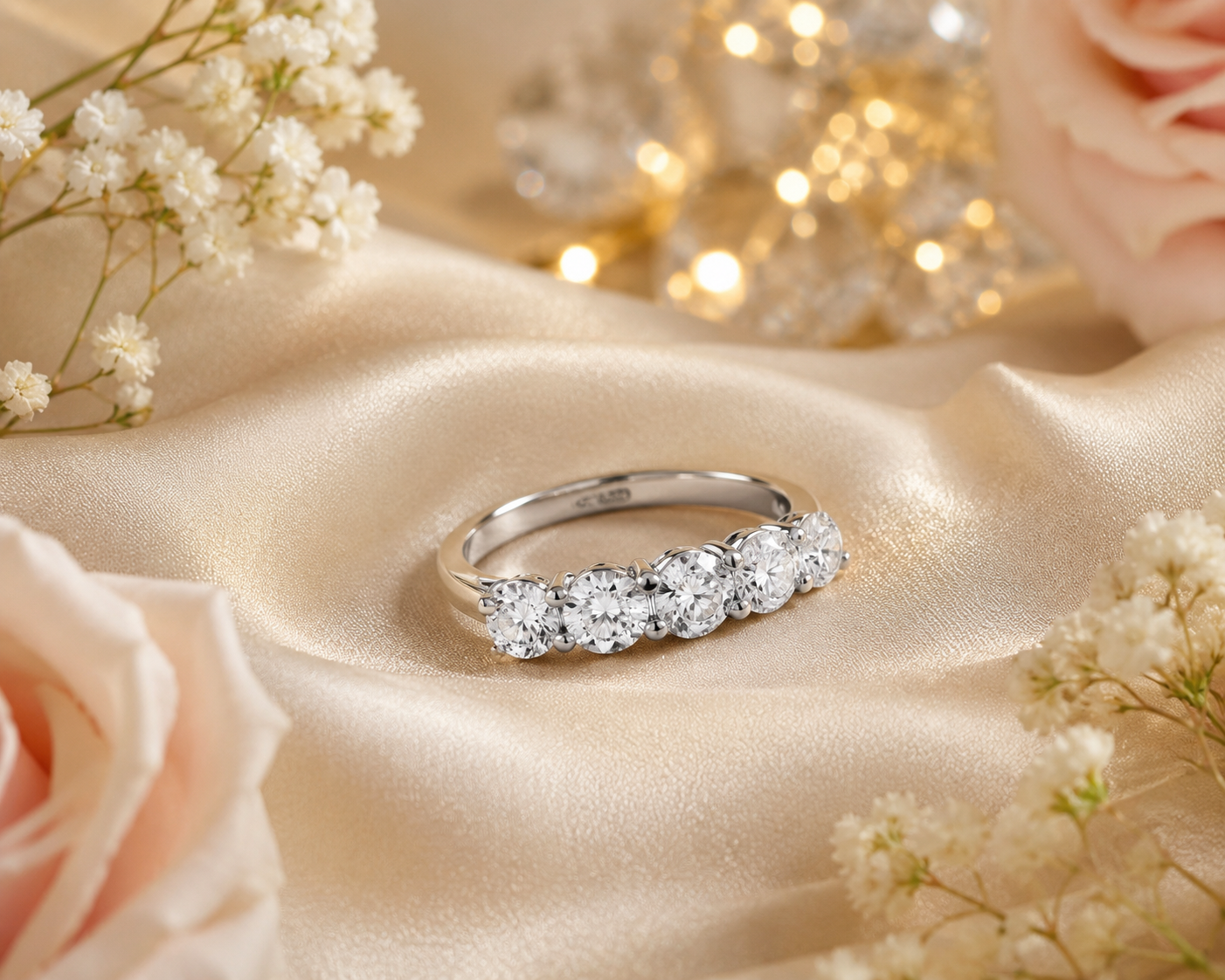 Elegant Five-Stone Anniversary Ring in Solid Sterling Silver