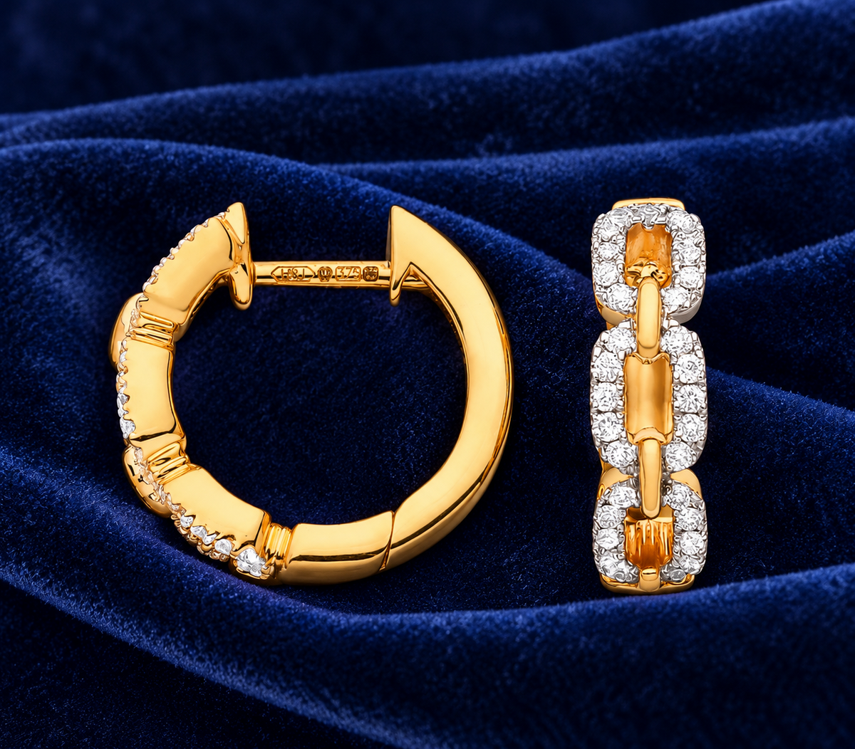 Real Diamond Huggie Hoop Earrings 9ct Yellow Gold 14mm 0.25ctw Mined Diamonds