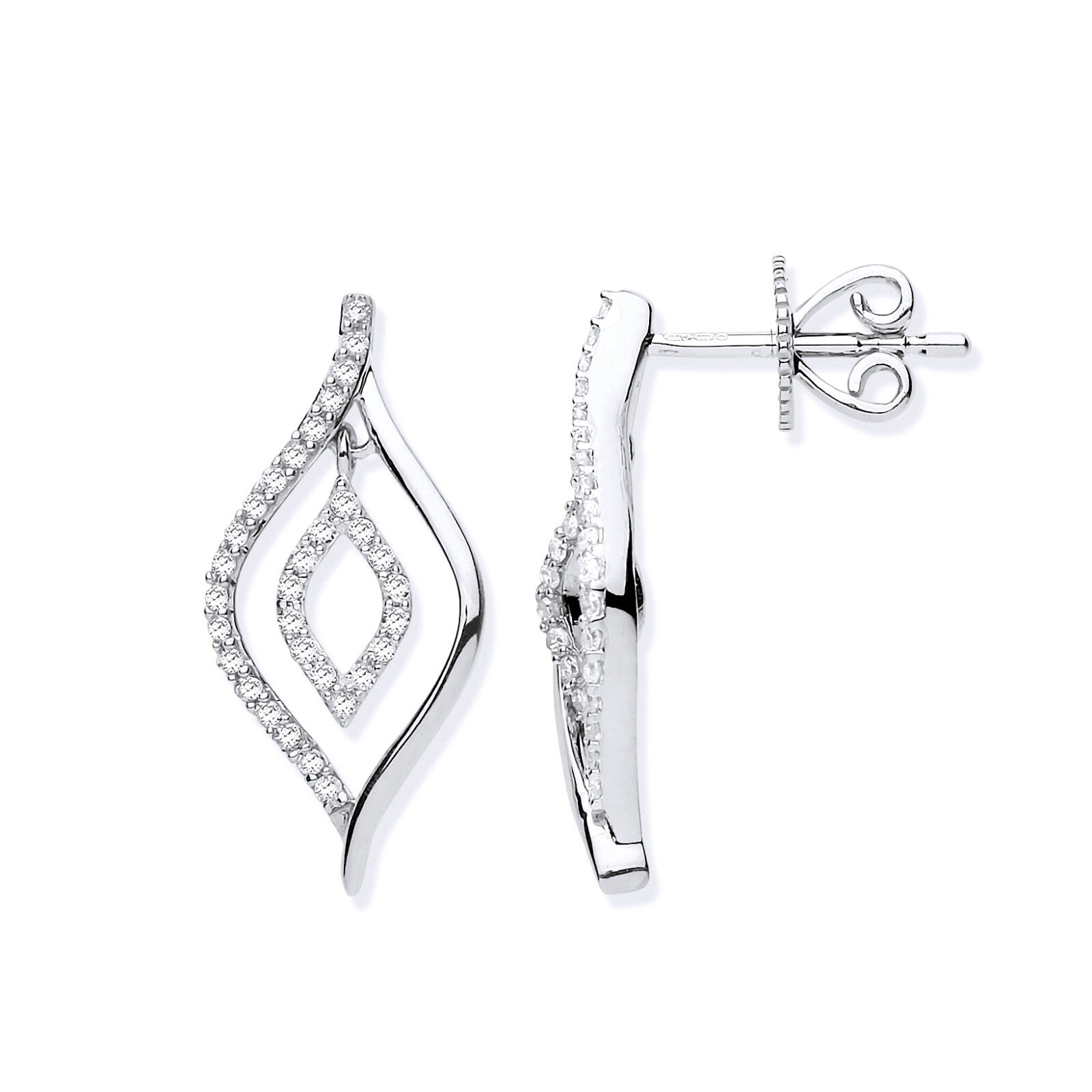 9ct White Gold 0.25ct Diamond Leaf Drop Earrings Length 20.6mm Hallmarked