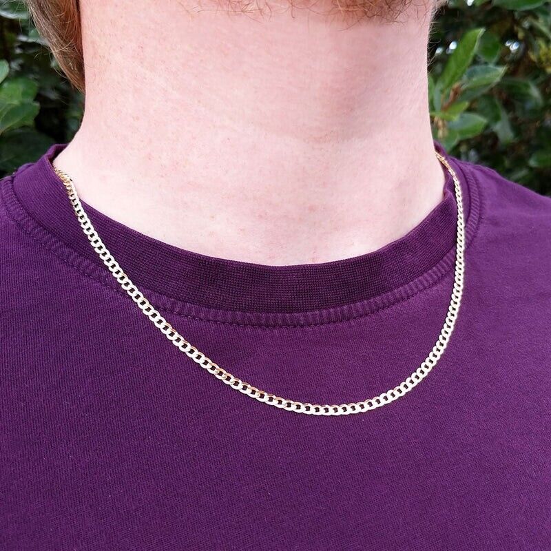 9ct Yellow Gold Curb Chain 20" Mens Gents 3mm Wide Hallmark British 5.7 Grams