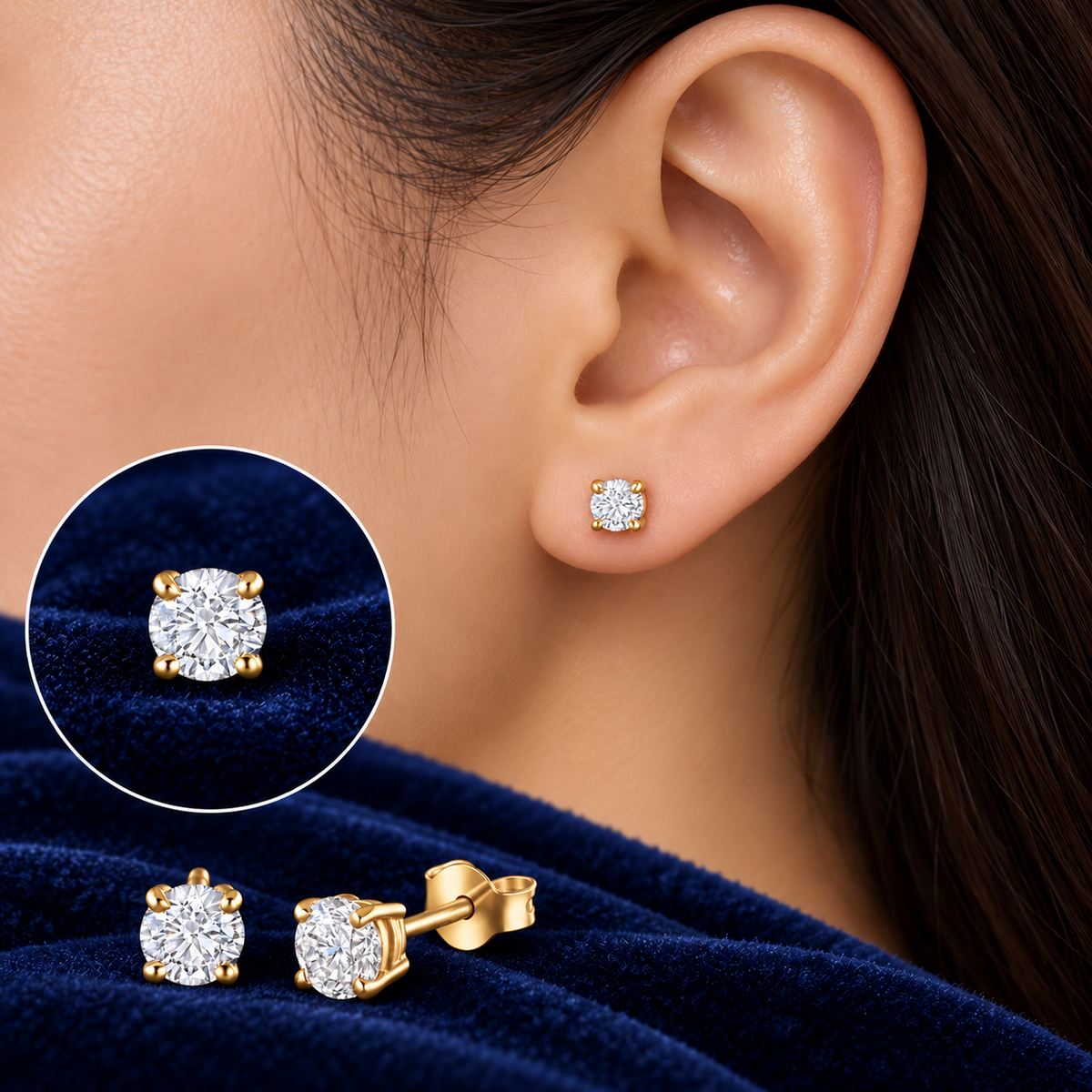 Mined Diamond Solitaire Earrings 18ct Yellow Gold 0.70ctw Premium Real Diamonds