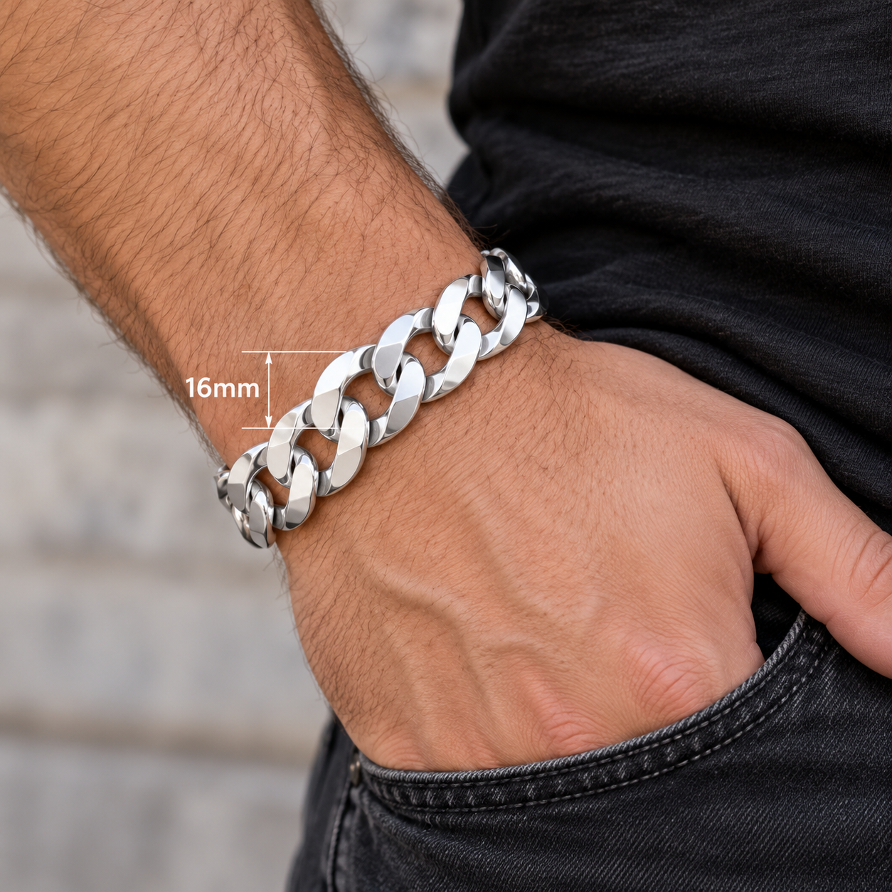 Men's Flat Curb Bracelet Sterling Silver 9" Hallmarked 16mm Wide