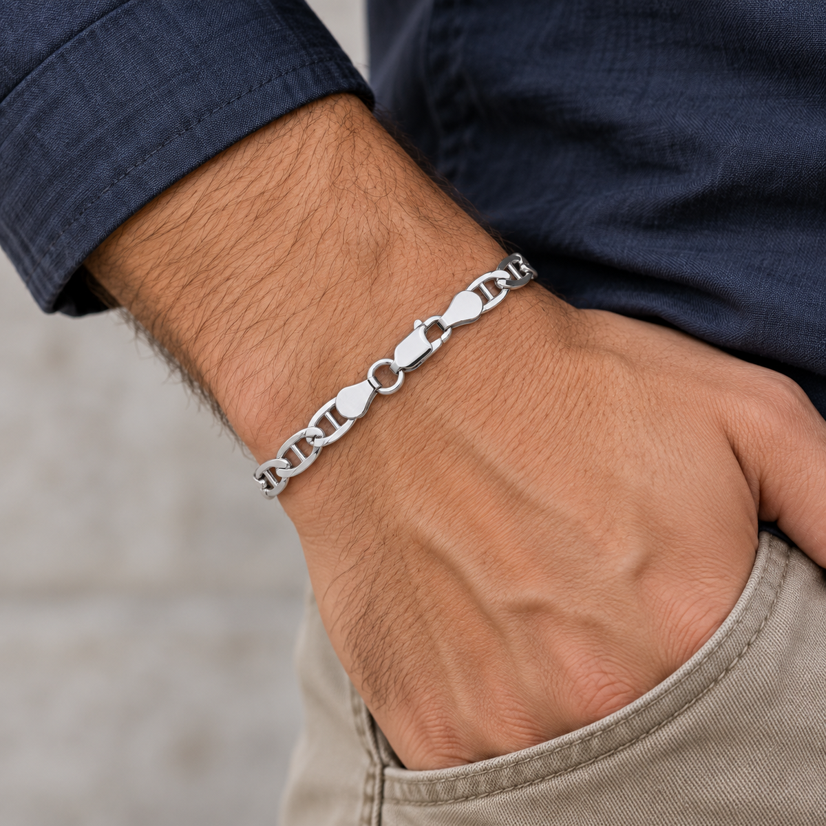 Men's Anchor Mariner Bracelet Solid Sterling Silver British Made Hallmarked 8"