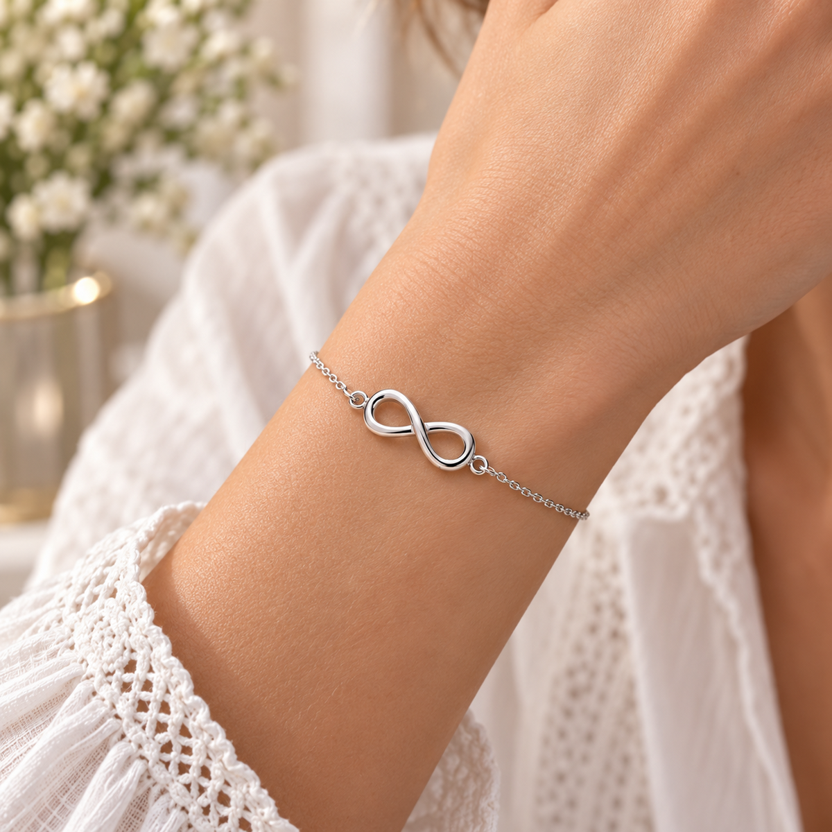 Sterling Silver Infinity Knot Bracelet – Elegant Romantic Gift for Her