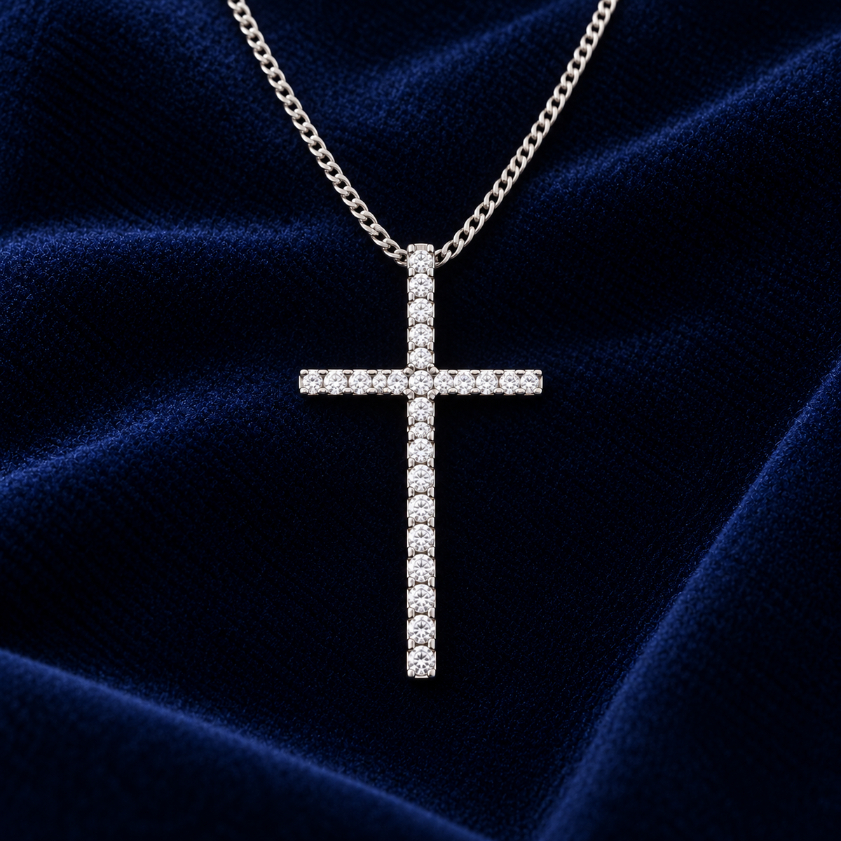 Real Diamond Cross Pendant Necklace 18ct White Gold 18" Chain 0.35ctw Diamonds