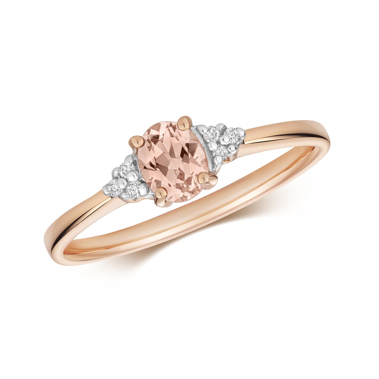 Morganite and Diamond Ring Solid 9ct Rose Gold Real Genuine Stones Size J - Q