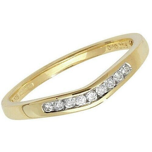 Real Diamond Soft Wishbone Ring Solid Yellow Gold Channel Set Eternity Band