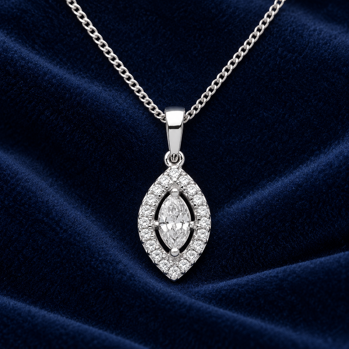 Real Diamond Marquise Pendant 18ct White Gold on 18" Chain 0.40ctw Diamonds