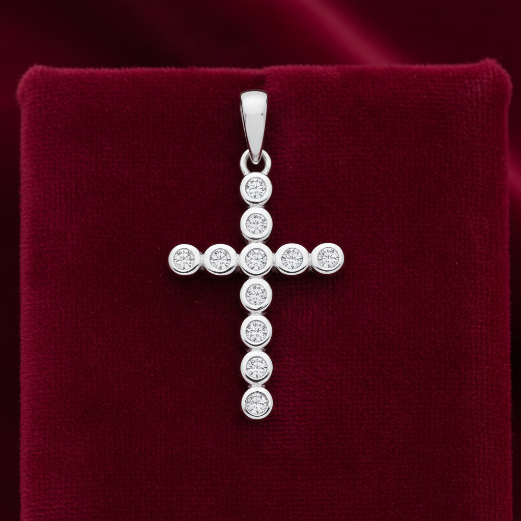Sterling Silver Zircon Cross Pendant  925 Hallmark
