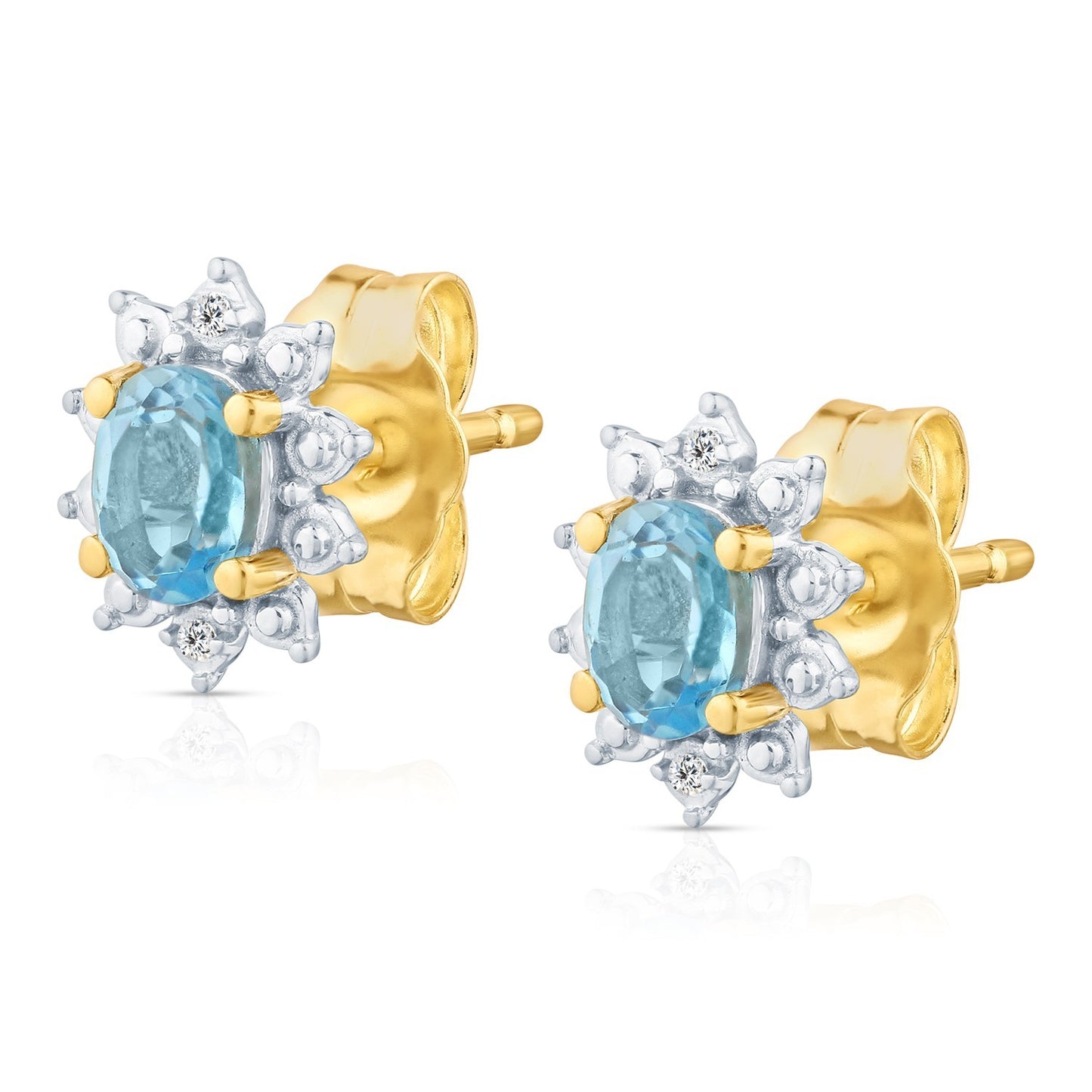 Natural Blue Topaz & Diamond Halo Stud Earrings 9ct Yellow Gold 375