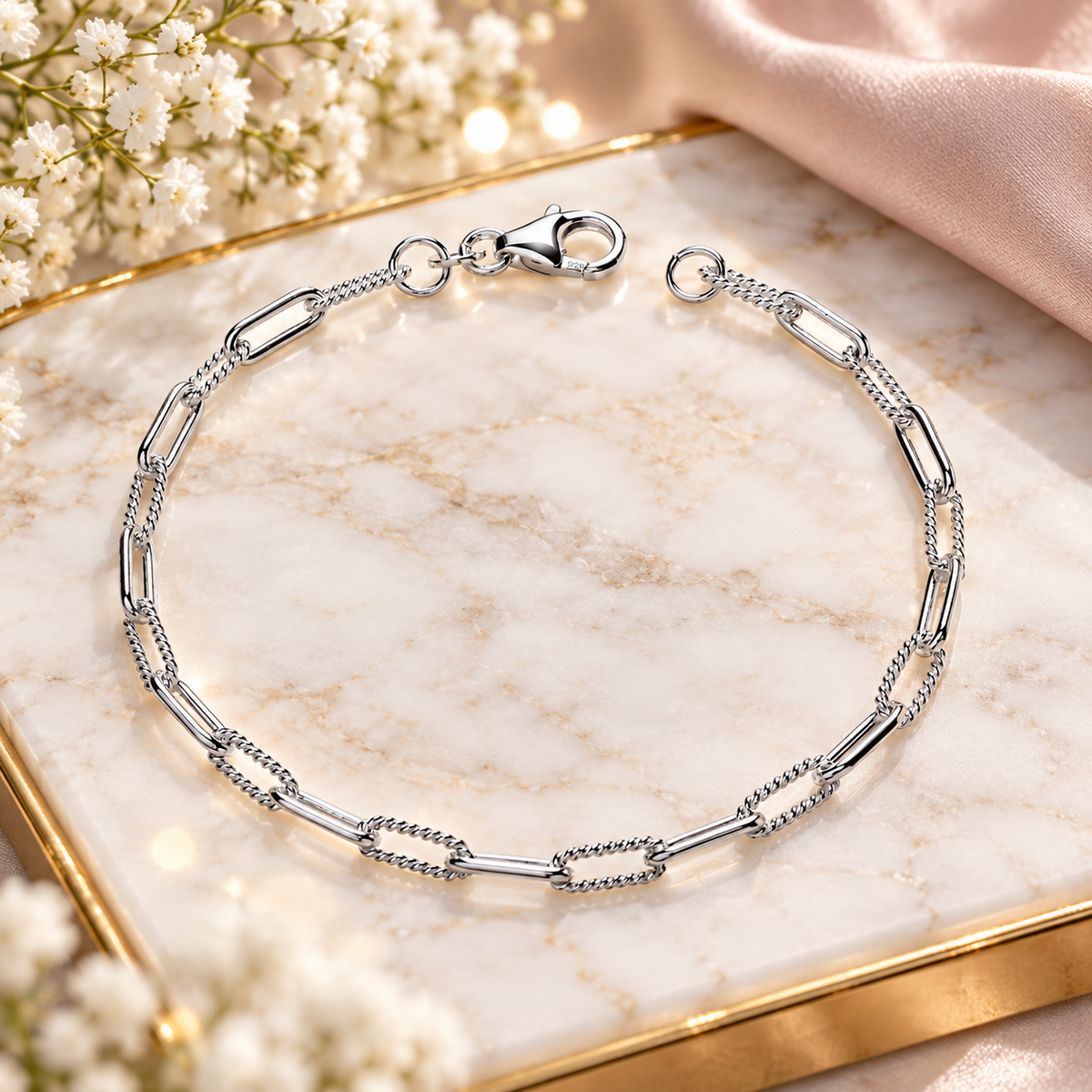 Sterling Silver Paperclip Link Chain Bracelet Lobster Clasp 925 Hallmark