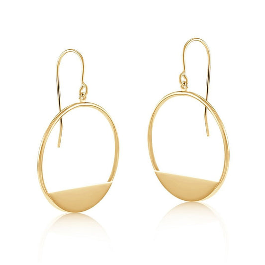 Open Circle Drop Earrings 9ct Yellow Gold 33mm Drops Hallmarked