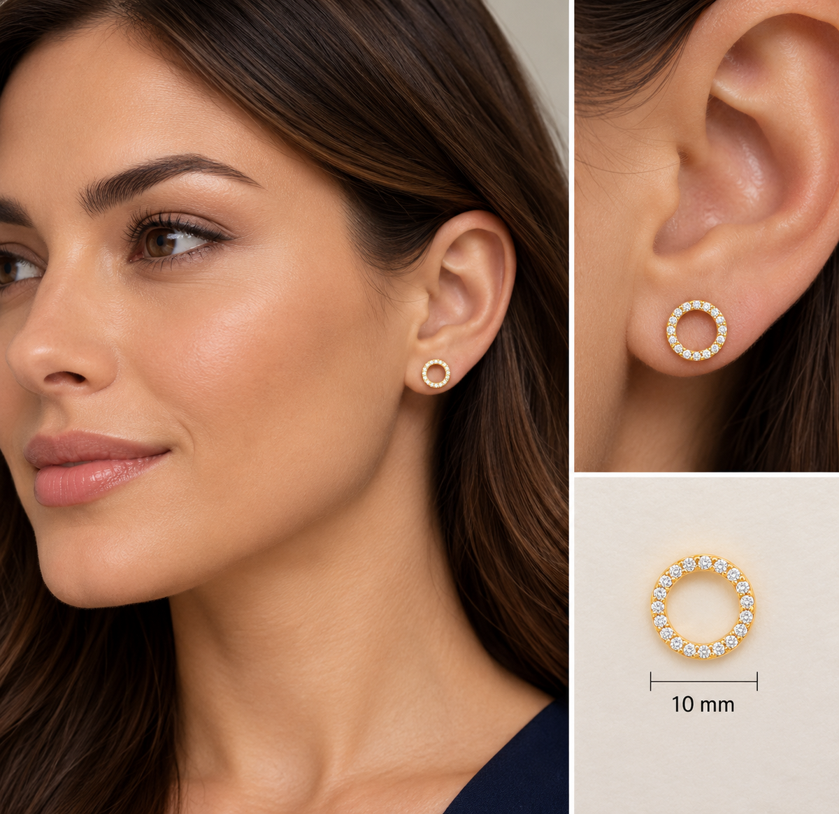 Diamond Open Circle Earrings 9ct Yellow Gold 10mm Diameter 0.24ctw Real Diamonds