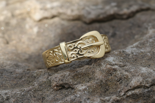 9ct Yellow Gold Mens Engraved Buckle Ring Fully Hallmarked