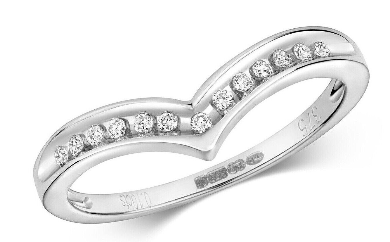Real Diamond Wishbone Ring Solid White Gold Channel Set Eternity Wedding Band