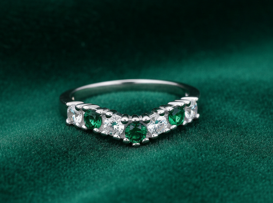 Sterling Silver Emerald Wishbone Ring Anniversary Band 925 Hallmark Size K-U