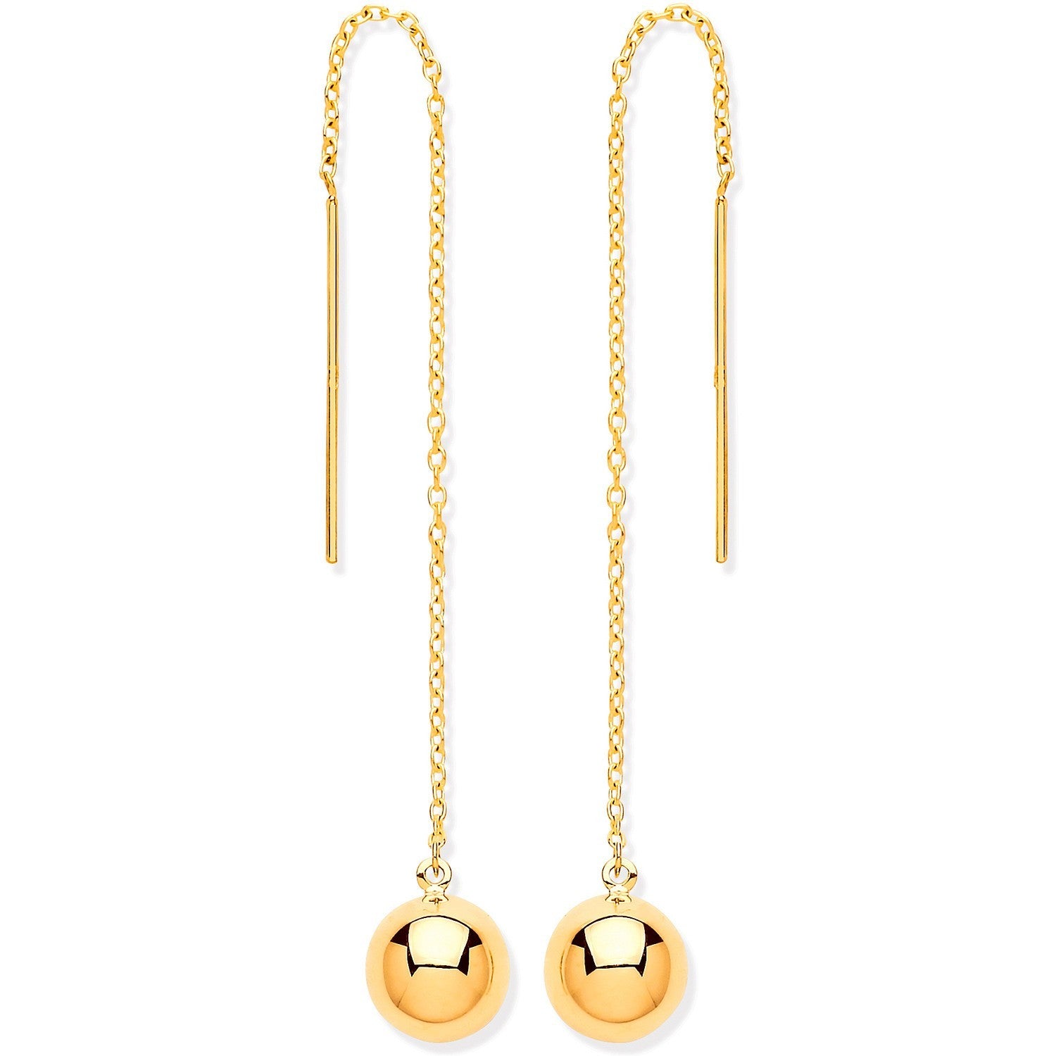 Yellow Gold Chain Threader Ball Earrings 9ct Pull Through Drops Hallmarked