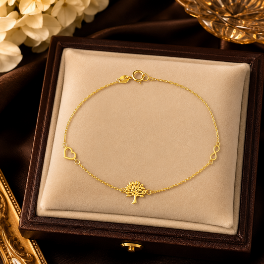 Tree of Life Gold Bracelet with Heart & Infinity 9ct Gold 375 Hallmark 19cm