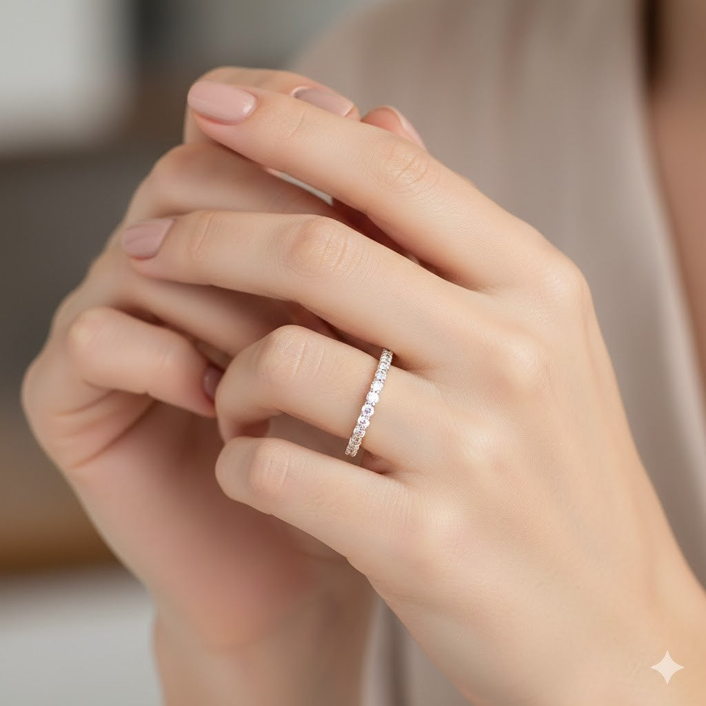 18ct Gold Eternity Ring on Solid Sterling Silver 925 Hallmark