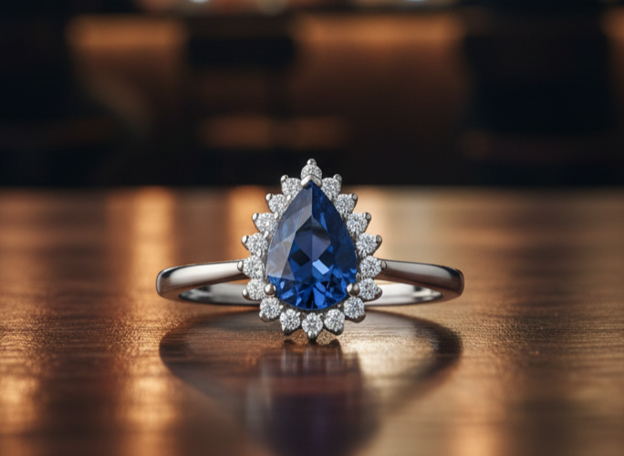 Sterling Silver Sapphire Pear Cluster Ring 925 Hallmark Engagement Size K - S