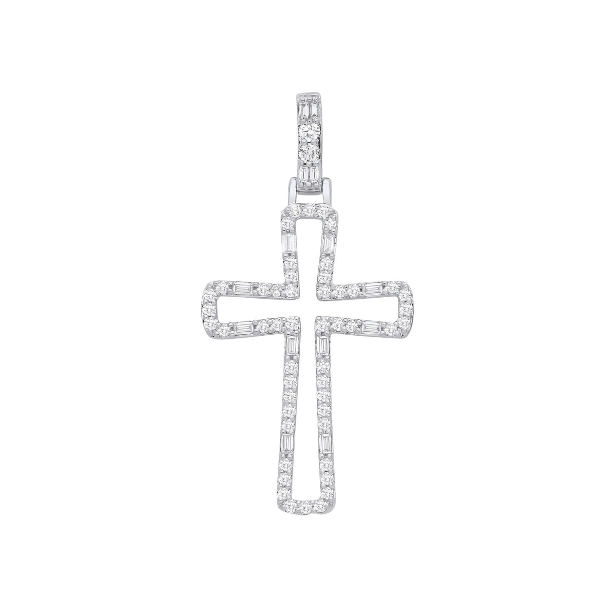 Real Diamond Open Cross Pendant 9ct White Gold 18" Chain 0.40tw Mined Diamond