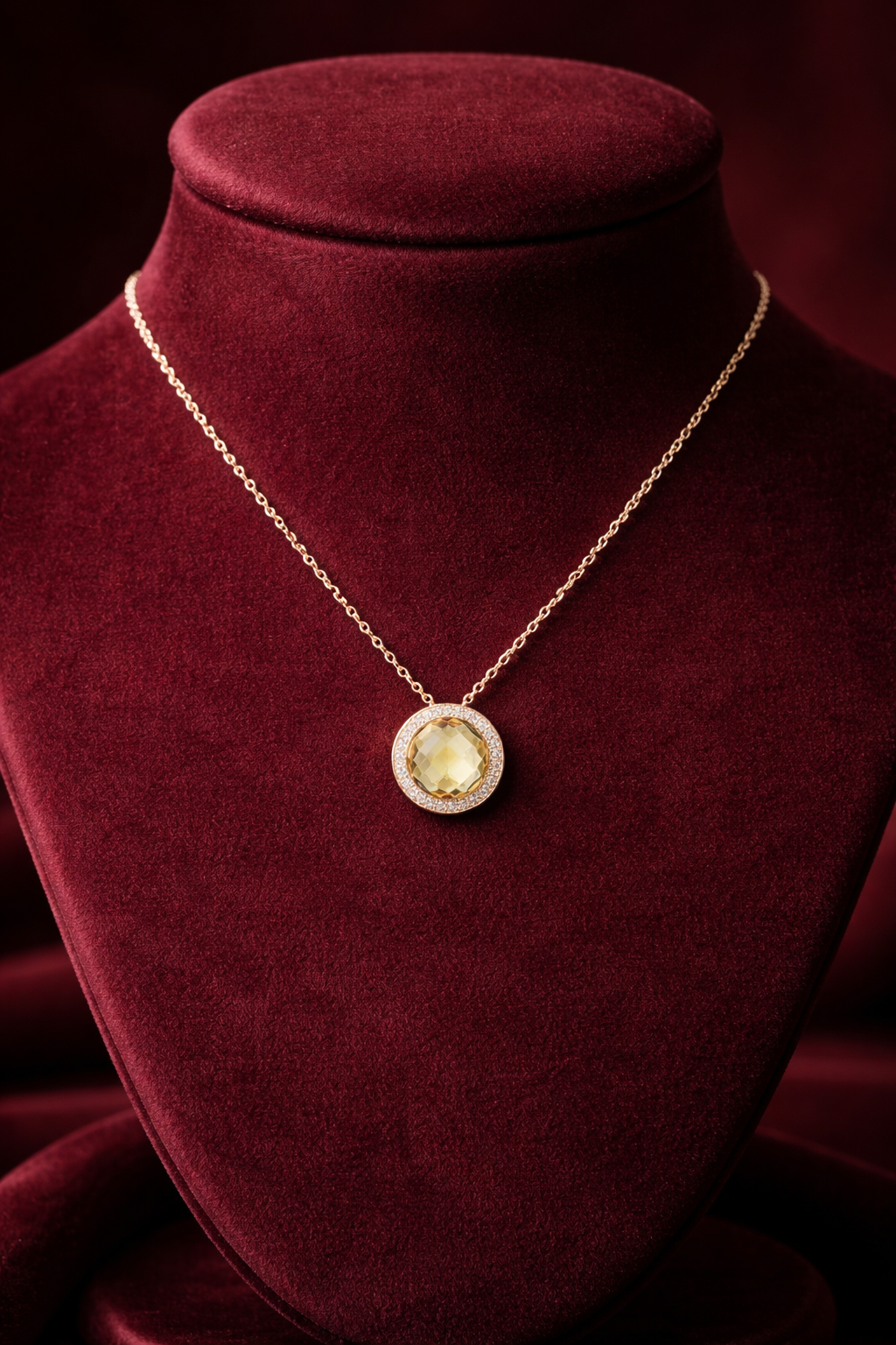 Natural Citrine Pendant With Diamonds 9ct Rose Gold 16" 41cm Length Chain