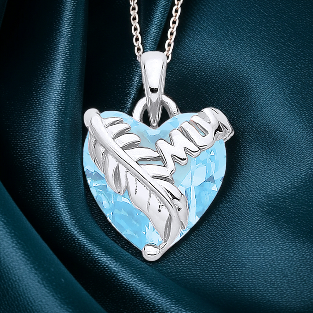 Blue Crystal Mum Heart Pendant Solid Sterling Silver 925 Hallmark 18" Chain