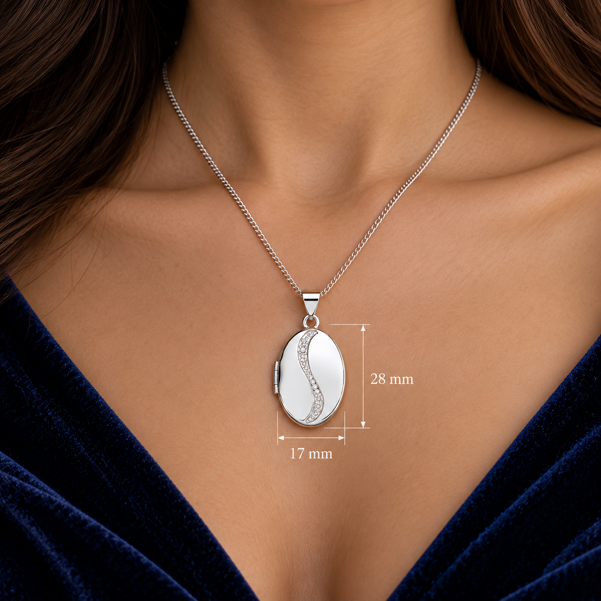 White Gold Oval Locket Real Diamond 18" Chain Keepsake Photograph Hallmarked