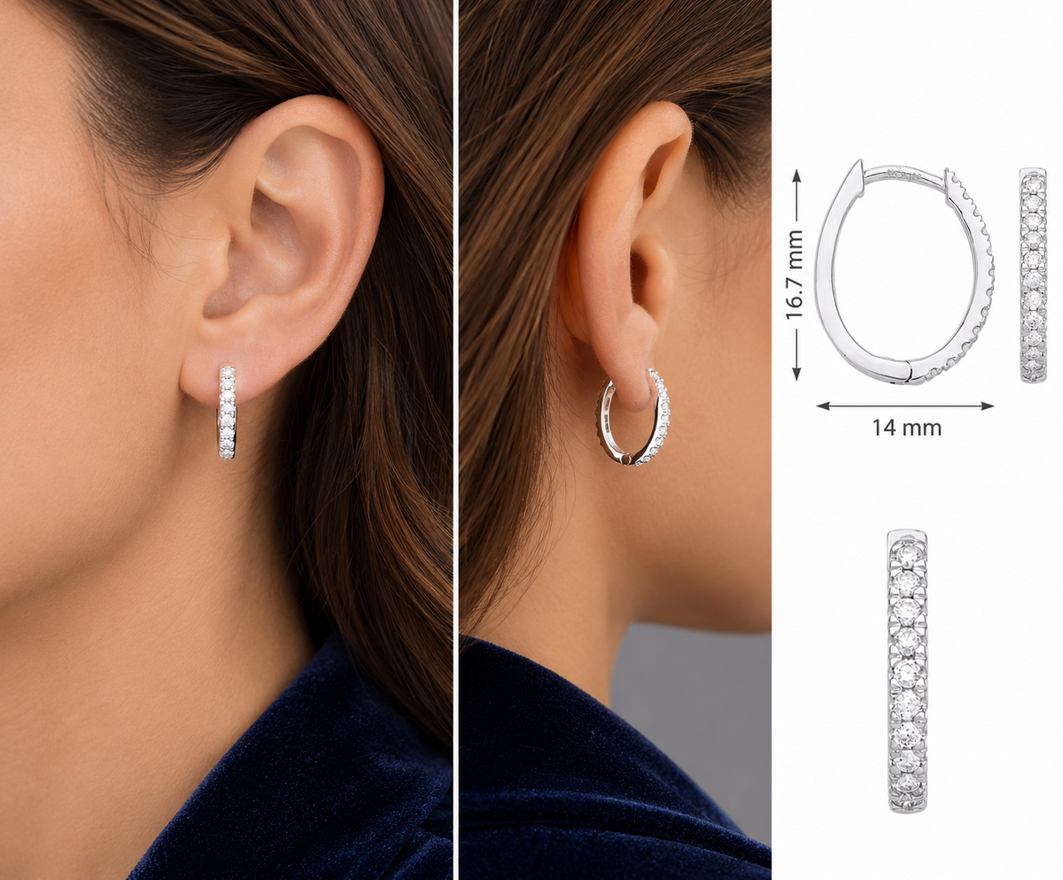 Real Diamond Oval Huggie Hoop Earrings 9ct White Gold 0.25ctw Mined Diamonds
